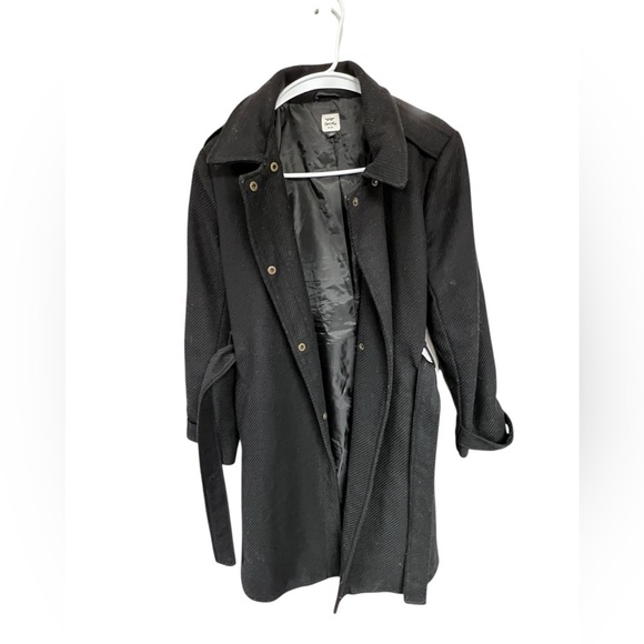 Black Belted Wool Trench Coat - Picture 5 of 7